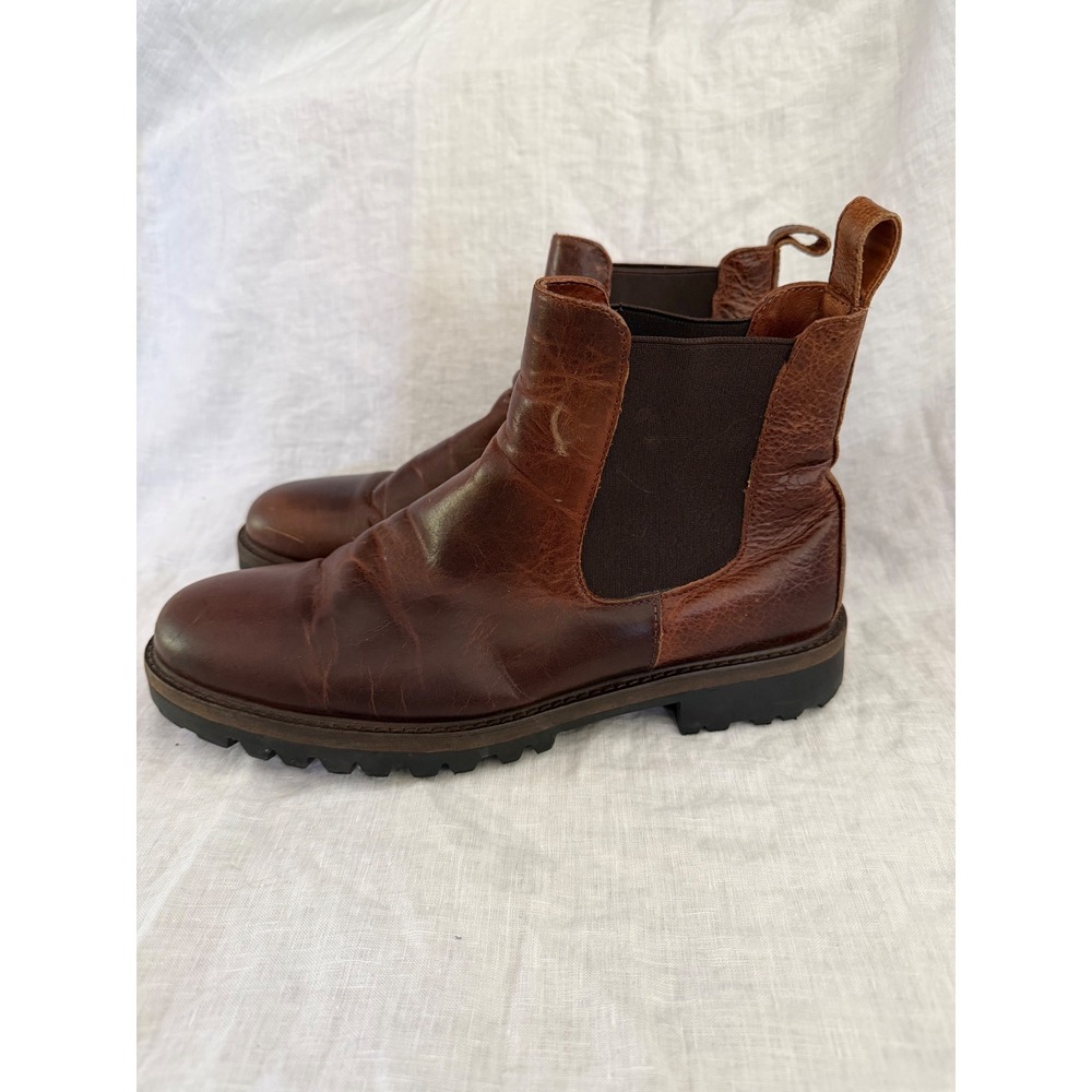 Patina Chelsea Boots Men Brown Leather Lug Sole Pull On Ankle Boot 37